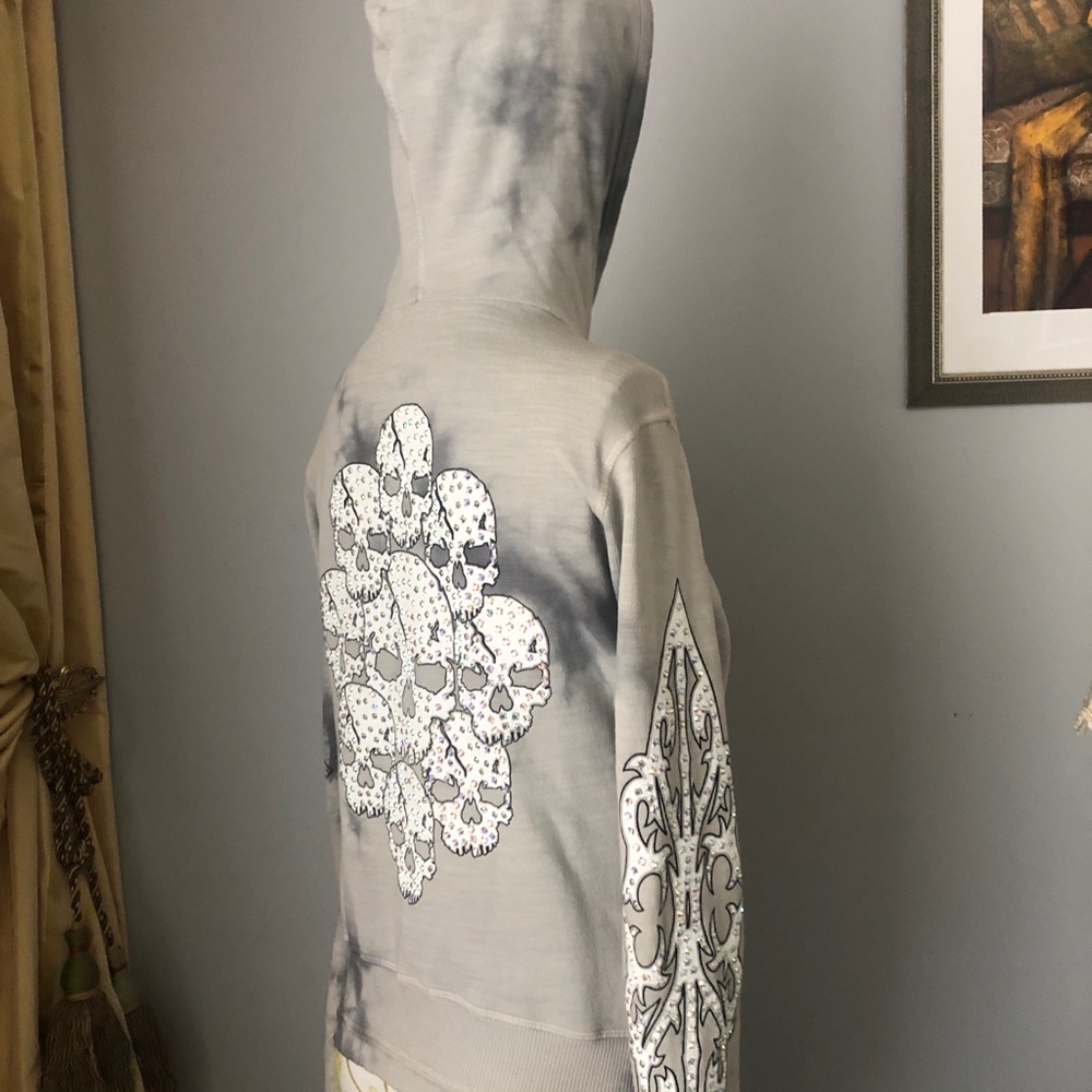 Jaded by Night Crystal Scull Grey Hoodie ,SzS,exc